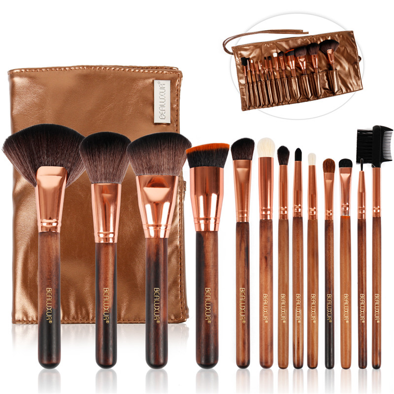 Μακιγιάζ σετ πινέζων, 13pcs makeup Brushes Premium Synthetic Bristles Powder Foundation Blush Contour Concealers Lip Eyeshadow Brush Kit 8230, (005 Wooden handle)