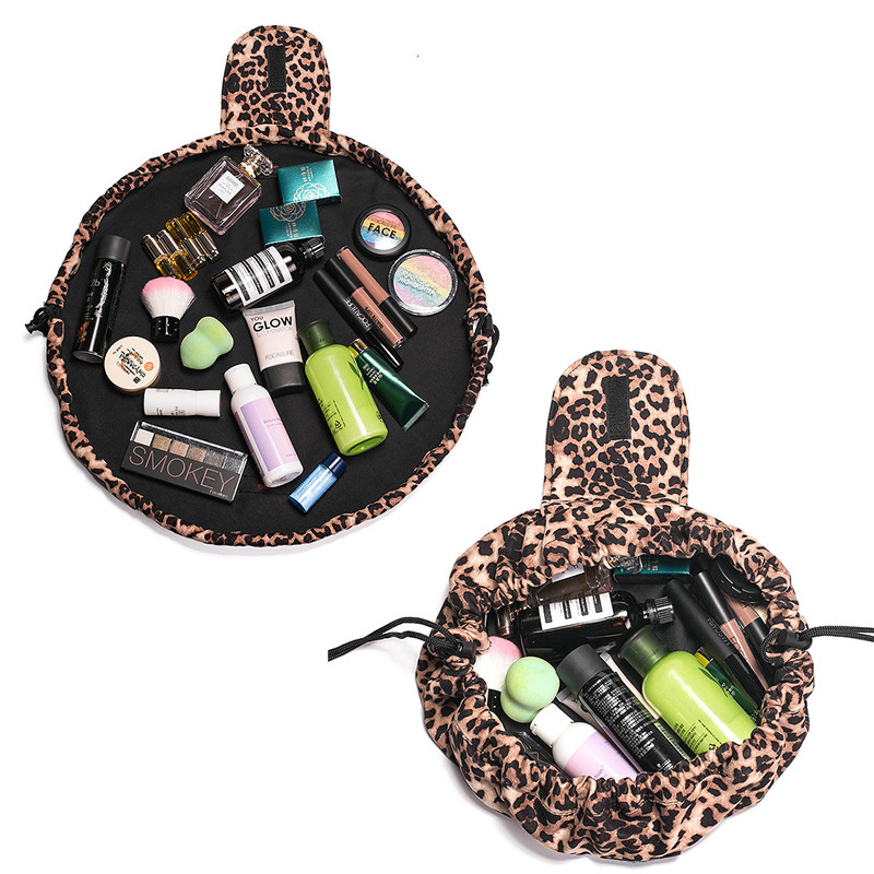 Lazy Cosmetic Bag / Drawstring Makeup Bag / Toiletry Bag / Μεγάλη χωρητικότητα Travel Bag / Organizer για γυναίκες και κορίτσια - Λεοπάρ…