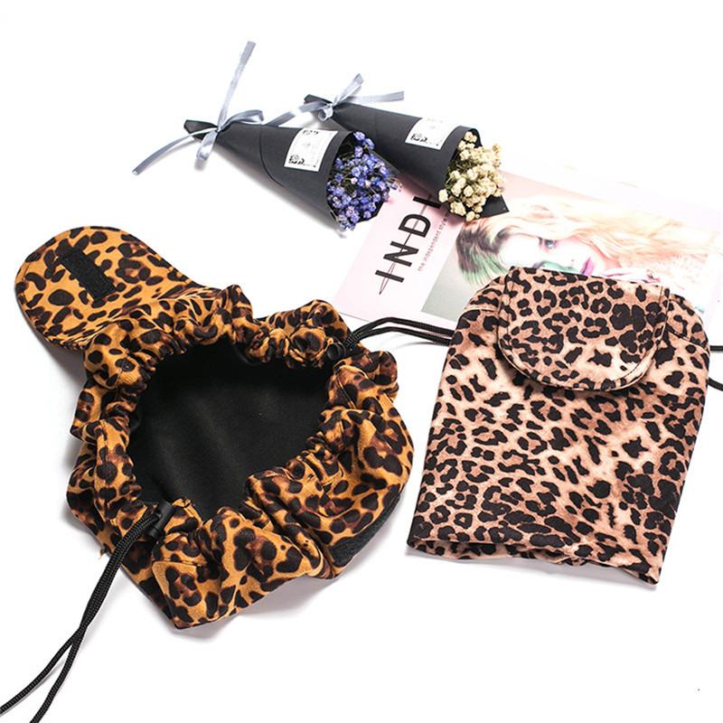 Lazy Cosmetic Bag / Drawstring Makeup Bag / Toiletry Bag / Μεγάλη χωρητικότητα Travel Bag / Organizer για γυναίκες και κορίτσια - Λεοπάρ…