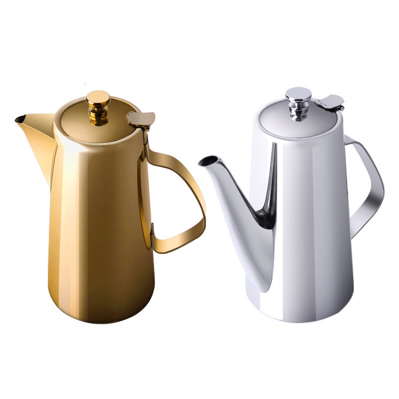 Σίφρα από ανοξείδωτο ατσάλι, ωραίο στόμα, κατσαρόλα καφέ, στάζει τσαγιέρα