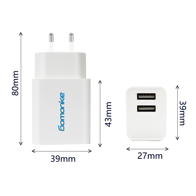 European Plug Adapter, 2.1A Dual USB Wall Charger Συμβατό με iPhone, Samsung, LG, Android τηλέφωνα