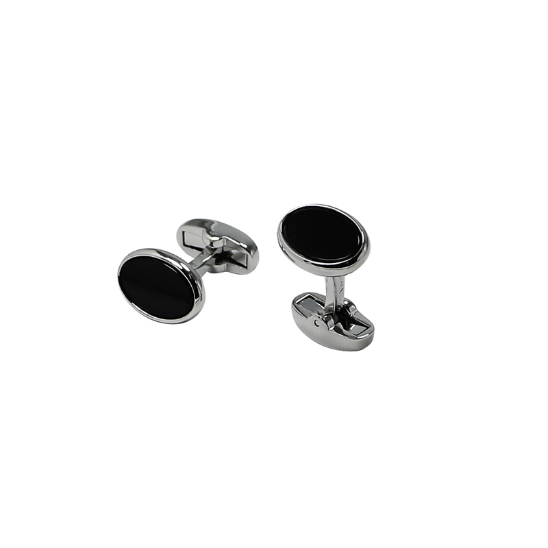 Μαύρη Άγκαθα επίπεδοι οβάλ άνδρεςs Cuff Links