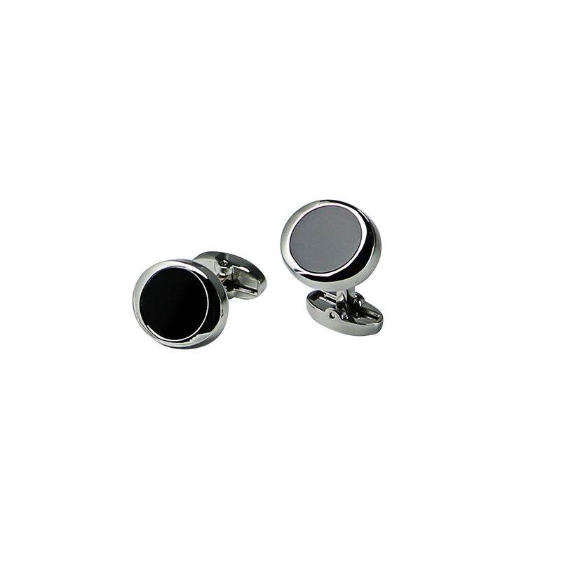 Μαύροι Acylric Oval Silvertone Cuff Links
