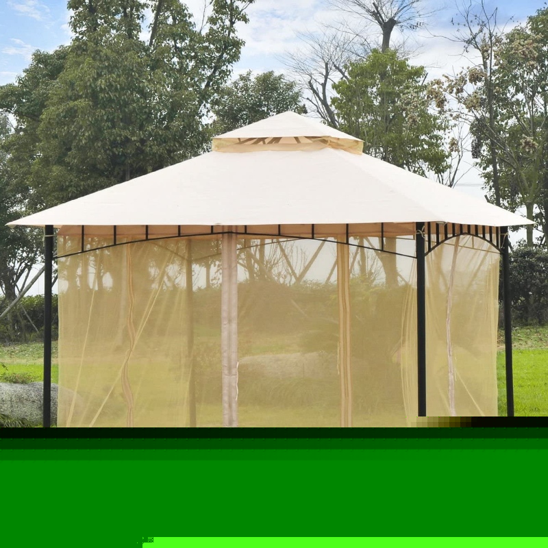 Ατσάλινο κιόσκι εξωτερικού χώρου 10'x10 'με προστατευτικό δίχτυ ματιών, έξυπνη κατασκευή διπλού επιπέδου, μοντέρνο στυλ