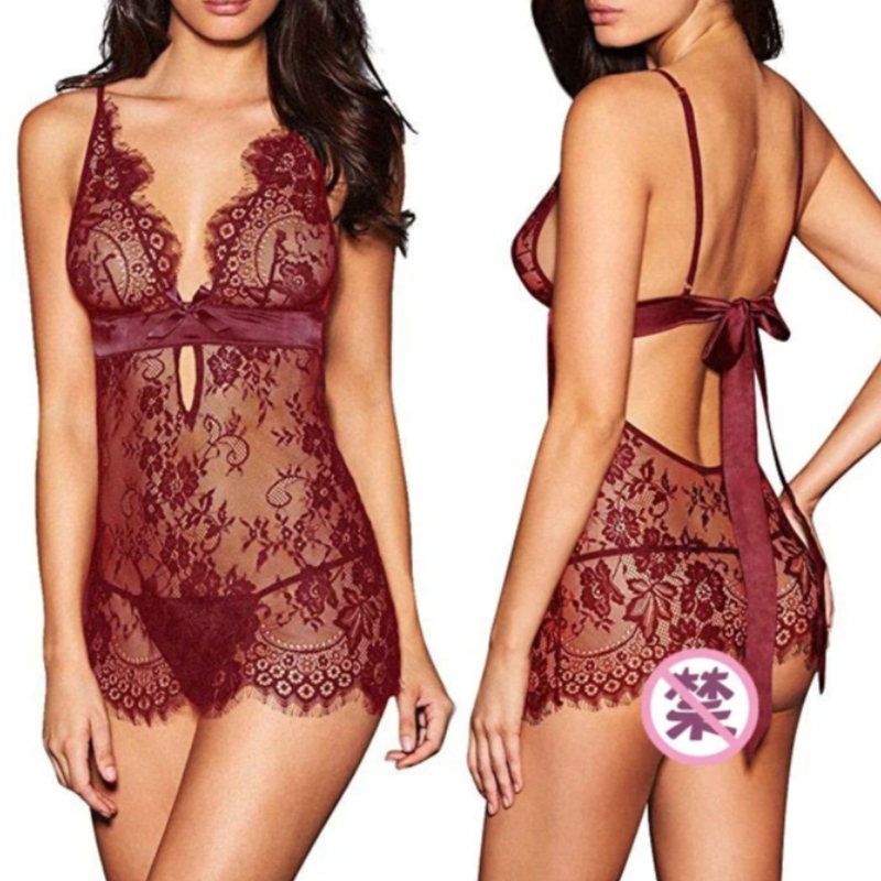 Κούκλα μωρού με επένδυση βαθύ v δαντέλα (με κορδόνια G) σέξι ζεστό διαφανές