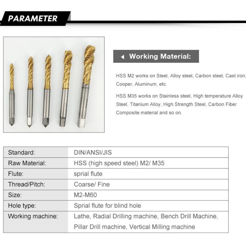Βρύσες για ανοξείδωτο ατσάλι: M8 HSS COBALT hss σπειροειδής βρύση για ανοξείδωτο ατσάλι