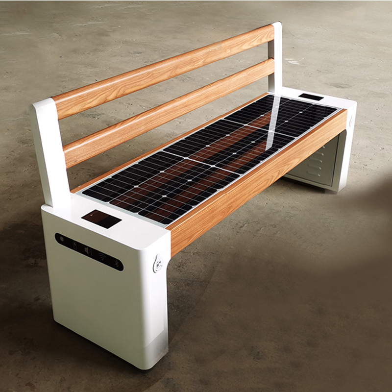 Μεγάλος σχηματισμός WPC Wood Galvanized Steel Smart Voice Solar Bench