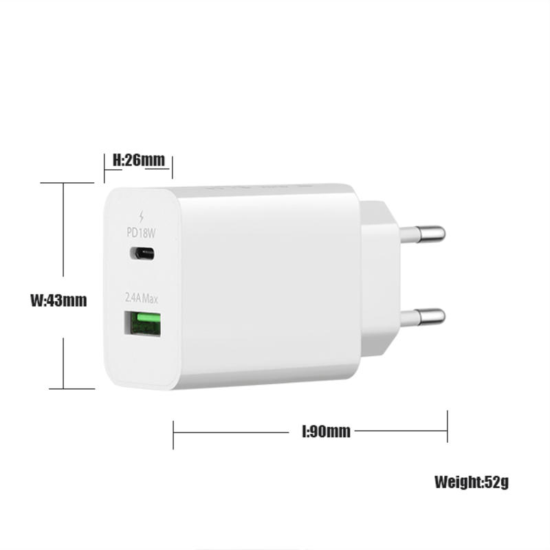 18W QC 3.0 + 2.4A Adapter Type-c USB Wall Travel Charger Adapter Fast Mobile Phone Charger multi port usb charger