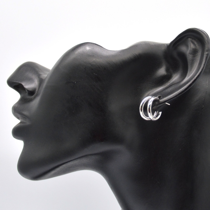 Χοντρά ασημένια σκουλαρίκια διπλό δαχτυλίδι C ρετρό γεωμετρικό μεταλλικό ροκ πανκ στρογγυλό κύκλο κρεμαστά σκουλαρίκια για γυνα...