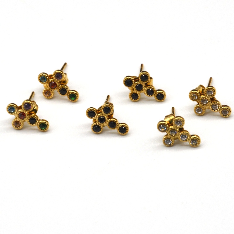 Γυναικεία σταυρωτά κυβικά ζιρκονία μίνι pavé σκουλαρίκια σταυρός Κίνα Ruifanbao εργοστάσιο επεξεργασίας κοσμημάτων