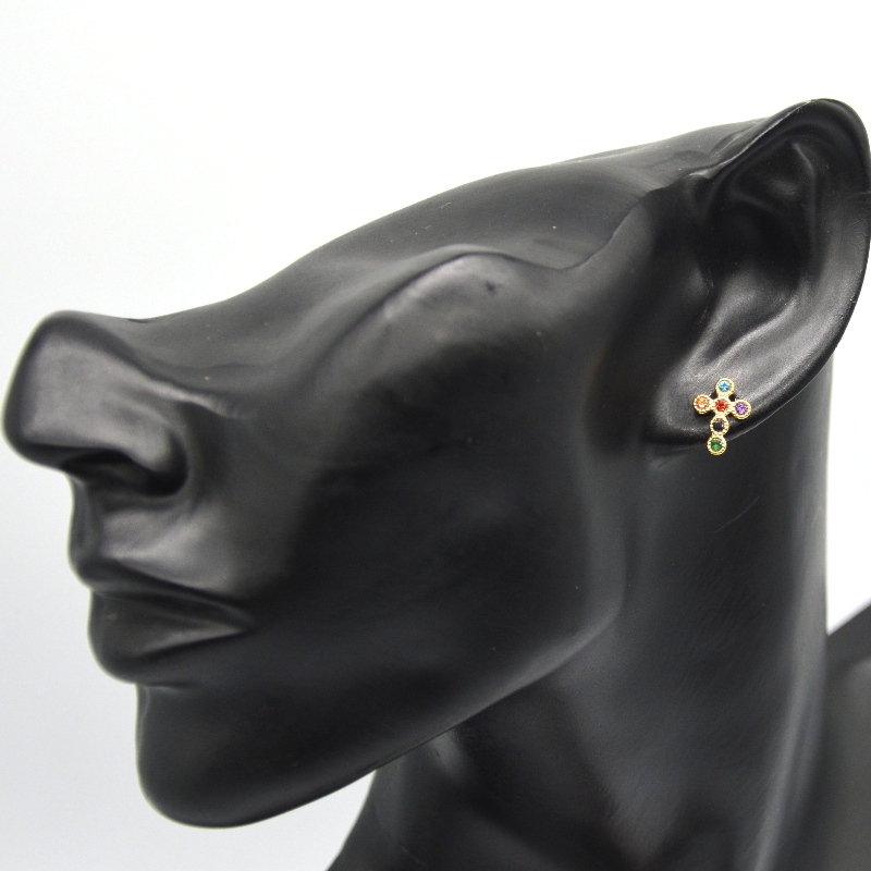 Γυναικεία σταυρωτά κυβικά ζιρκονία μίνι pavé σκουλαρίκια σταυρός Κίνα Ruifanbao εργοστάσιο επεξεργασίας κοσμημάτων