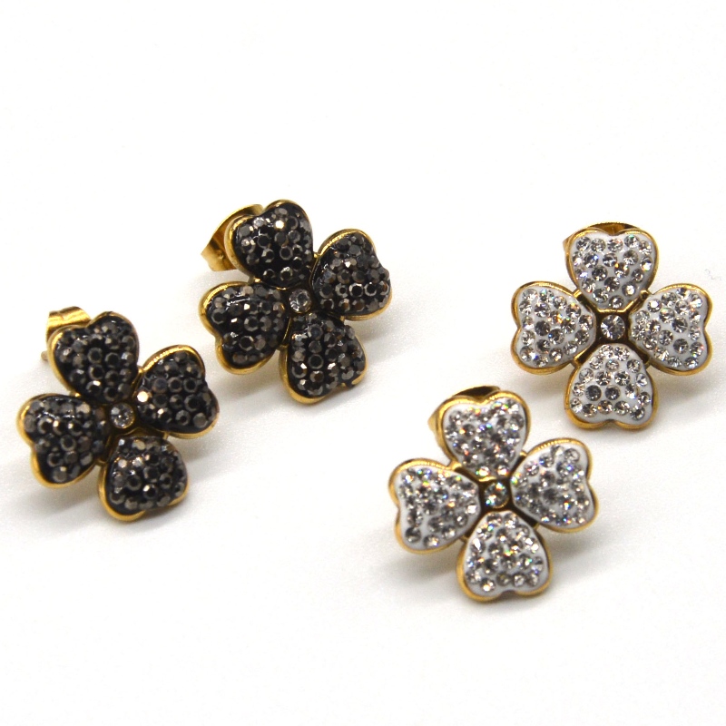 Σκουλαρίκια τεσσάρων φύλλων τριφυλλιού, κατάλληλα για κορίτσια και γυναίκες, αγαπημένα σκουλαρίκια σε σχήμα καρδιάς μαύρο \/ άσπ...