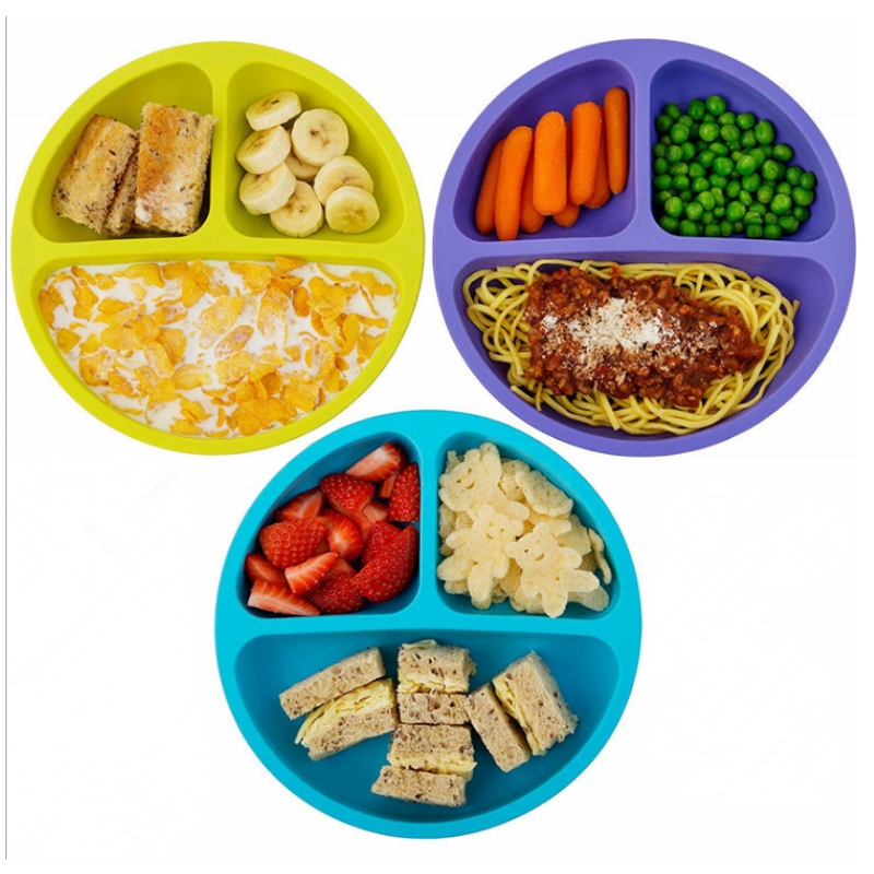 Σιλικόνη ενσωματωμένη στρογγυλή χαμογελαστή πλάκα προσώπου σιλικόνης παιδικό μπολ και πλάκα