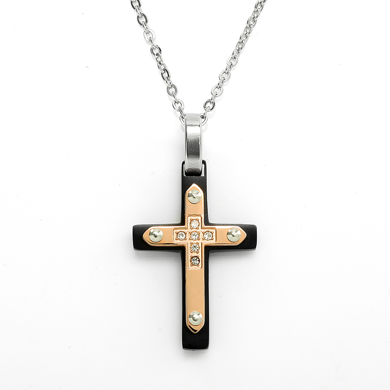 Χονδρικό ανοξείδωτο ατσάλι διπλός τόνος Cross Pendant Ιταλία Necklace