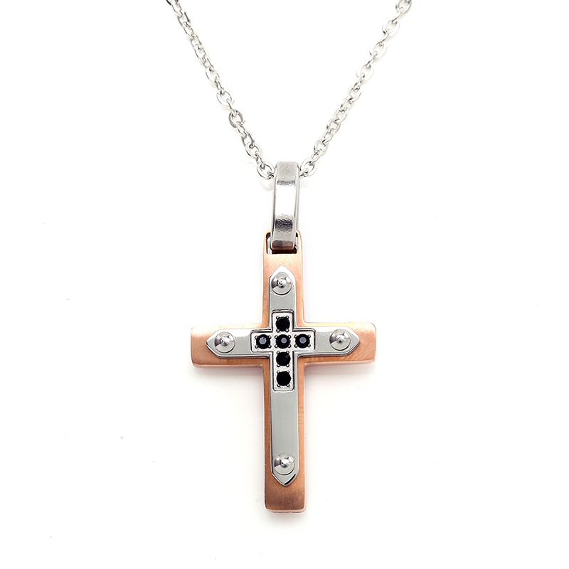 Χονδρικό ανοξείδωτο ατσάλι διπλός τόνος Cross Pendant Ιταλία Necklace