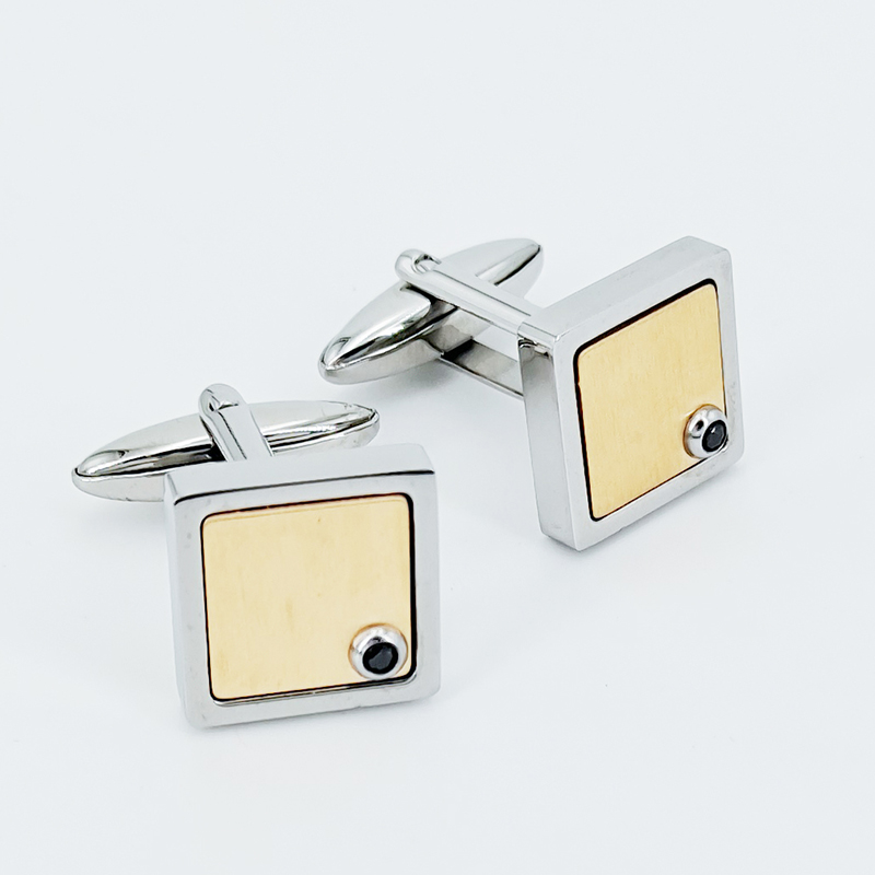 Ανδρικά δύο τόνων από επιχρυσωμένο ανοξείδωτο ατσάλι μανικετόκουμπα Μαύρο CZ Stone