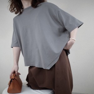 Χαλαρός σχεδιασμός Minimalist Round Collar style Stized μανίκι style Casual Solid color βαμβακερό και λινό υπερμεγέθη προσαρμοσμένα 12631 T-shirt