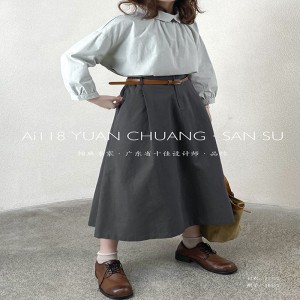 Χαλαρή σχεδίαση Μινιμαλιστικό ίσιο στιλ Καθημερινό συμπαγές χρώμα βαμβακερό και λινό, προσαρμοσμένη προσαρμοσμένη φούστα Midi 16532