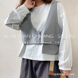 Σχέδια εύκαμπτης κατασκευής Minimalist Round Collar Stized μανίκι style Casual Solid color βαμβακερό και λινό υπερμεγέθη προσαρμοσμένα 19608 T-shirts