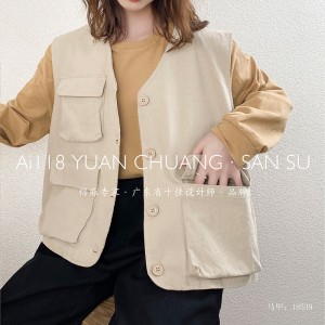 Χαλαρός σχεδιασμός Minimalist Stylist Περιστατικό γιλέκο Στερεά χρώματα βαμβακιού και λινά υπερμεγέθη κατά παραγγελία 18539 Βαβυστικά παλτά