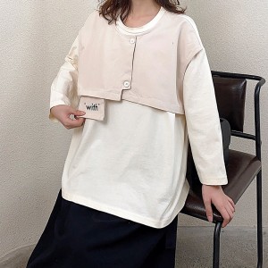 Χαλαρός σχεδιασμός Minimalist Round Collar στυλ Stized μανίκι style Casual Solid color βαμβακιού και λινών υπερμεγέθη προσαρμοσμένα 12729 False Drive 160