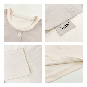 Χαλαρός σχεδιασμός Minimalist Round Collar στυλ Stized μανίκι style Casual Solid color βαμβακιού και λινών υπερμεγέθη προσαρμοσμένα 12729 False Drive 160