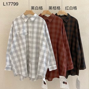 Χαλαρός σχεδιασμός Minimalist Stilish Casual Solid color Striped Ocked overzed vox 17799 Loose Checked Shirt