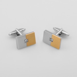 Χρυσά μανικετόκουμπα από ανοξείδωτο χάλυβα 18 τόνων 18Κ με πέτρα κυβικού ζιρκονίου