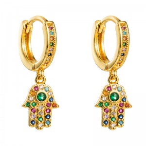 Χαλκός μικρο-ένθετο χρωματισμένο σκουλαρίκια πολύτιμων λίθων Γυναίκα ευρωπαϊκή και αμερικανική τάση στυλ προσωπικότητα παλάμη ...