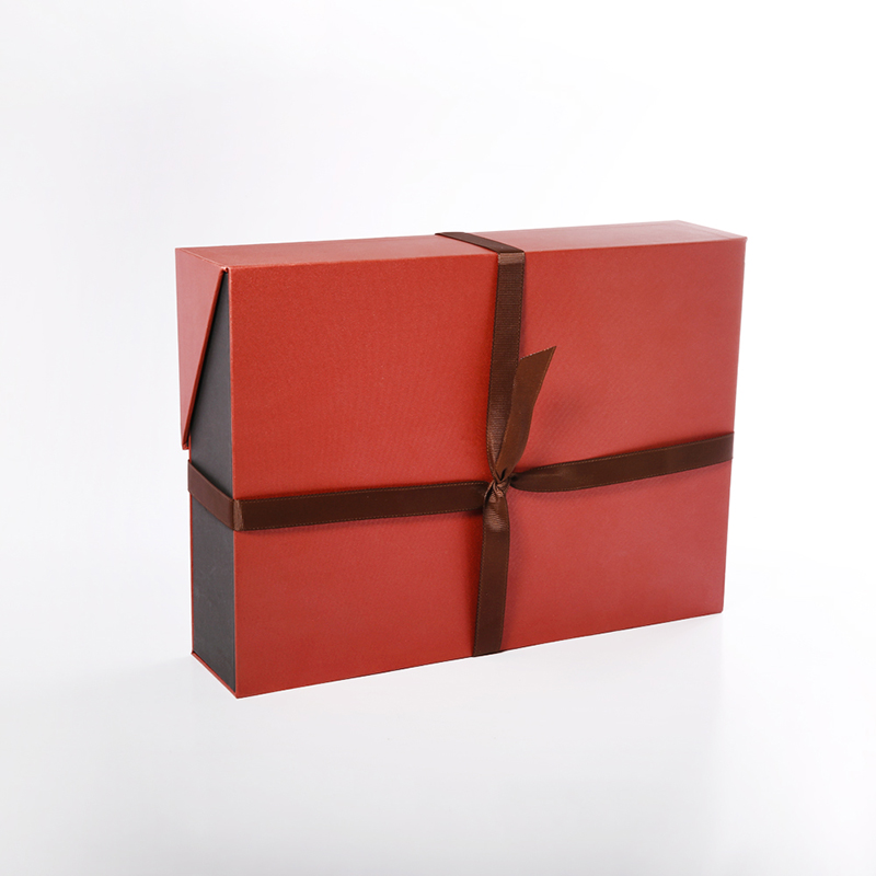 Προσαρμοσμένο κομψό πολυτελές τετράγωνο κόκκινο μαγνητικό χαρτί διπλό στρώμα ανοιχτό κουτιά συσκευασίας δώρου με κορδέλα