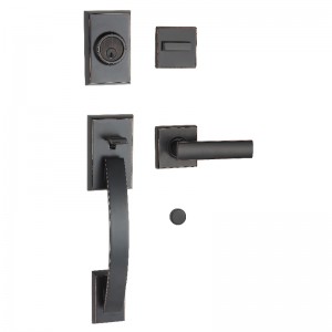 8001 Heavy Duty Εισαγωγή μπροστινής πόρτας Handleset με μονό κύλινδρο Deadbolt και λαβή μοχλού λαβή λαβύρινθο τρίψιμο χάλκινο φινίρισμα