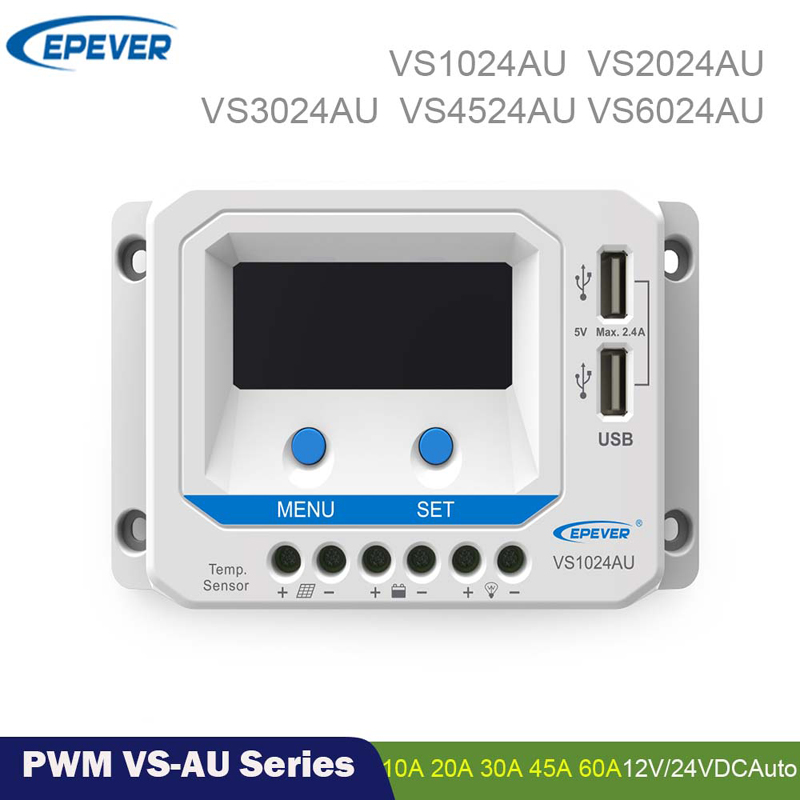 EPEVER PWM 60A45A30AA20A10A Ελεγκτής ηλιακού φορτιστή 12V 24V Αυτοκίνητο οπίσθιο φωτισμό LCD Solar Panel Regulator Dual USB ViewStar-Au Σειρά