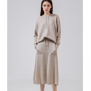 Casual μαλλί πλεκτό δύο κομμάτι hoodie σύνολο 69027#