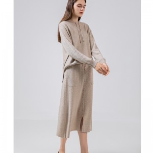 Casual μαλλί πλεκτό δύο κομμάτι hoodie σύνολο 69027#