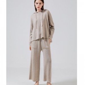 Μοντέρνο περιστασιακό απλό πουλόβερ μαλλί δύο κομμάτι hoodie σύνολο 69056#