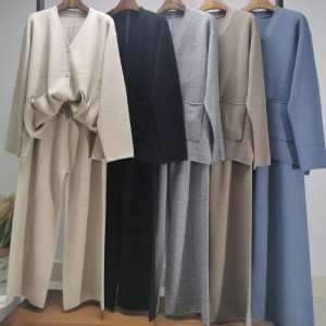 Μοντέρνο περιστασιακό απλό μαλλί πουλόβερ δύο κομμάτι μικρό cardigan σύνολο 69059#