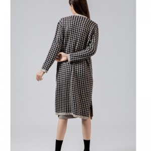 Μοντέρνο casual τζόκερ qianbirdcheck μαλλί πλεκτό μακρύ cardigan παλτό 69069#