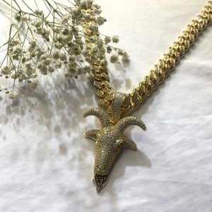 Zircon στερεά ελάφια κεφάλι hip hop κολιέ hip hop