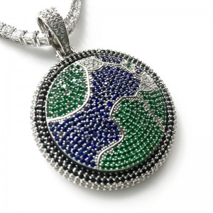 Νέο πλήρες Zircon Diamond Περιστρεφόμενος Γη κρεμαστό κόσμημα ινδική Long κινητό τηλέφωνο κολιέ