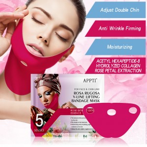 Appti Rose Rugosa V-Line Lift Laying Μάσκα Bandage Μάσκα πρόσωπο αδυνάτισμα ιμάντα Ομορφιά Διπλό πηγούνι μειωτήρας Hydrogel Μάσκα προσώπου για να σηκώσε...