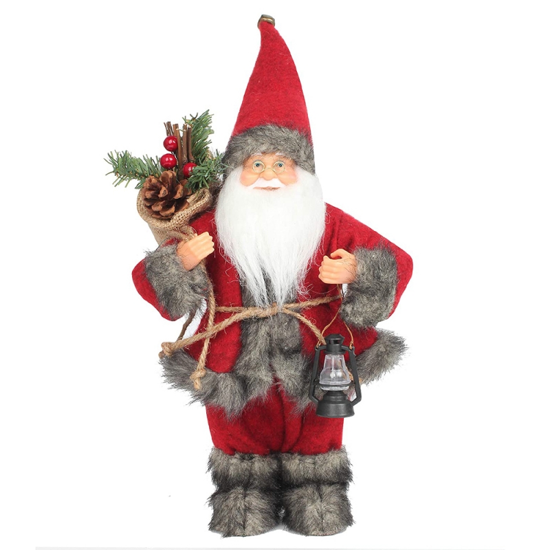 14inch στέκεται κόκκινο Santa Claus στολίδι διακόσμηση ειδώλιο με λάμπα λαδιού και κουκουνάρι σε τσάντα Χριστουγεννιάτικο φεστιβάλ διακοπών
