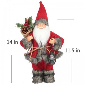 14inch στέκεται κόκκινο Santa Claus στολίδι διακόσμηση ειδώλιο με λάμπα λαδιού και κουκουνάρι σε τσάντα Χριστουγεννιάτικο φεστιβάλ διακ...