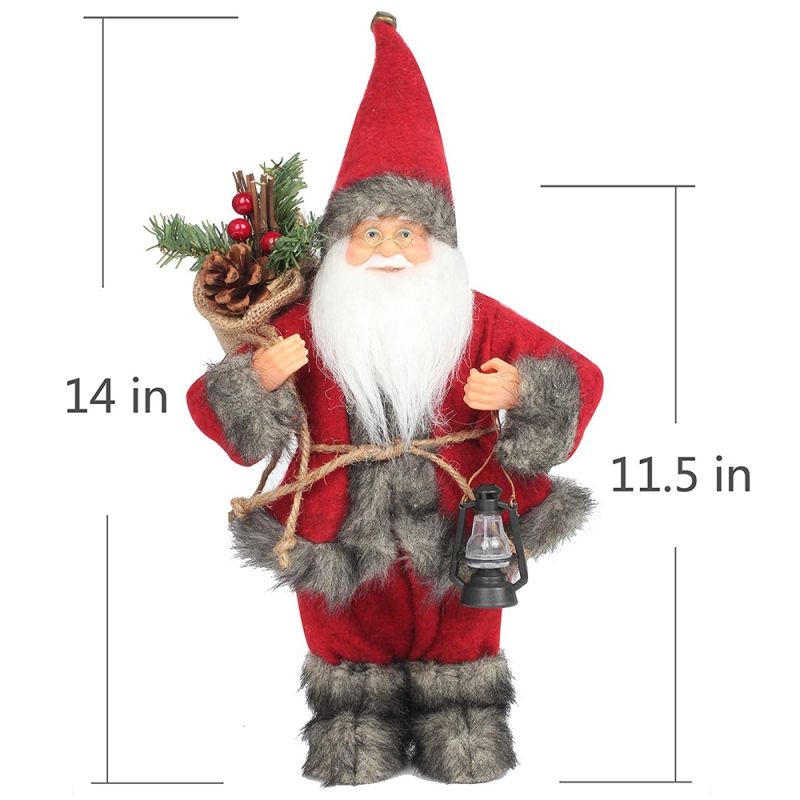 14inch στέκεται κόκκινο Santa Claus στολίδι διακόσμηση ειδώλιο με λάμπα λαδιού και κουκουνάρι σε τσάντα Χριστουγεννιάτικο φεστιβάλ διακοπών
