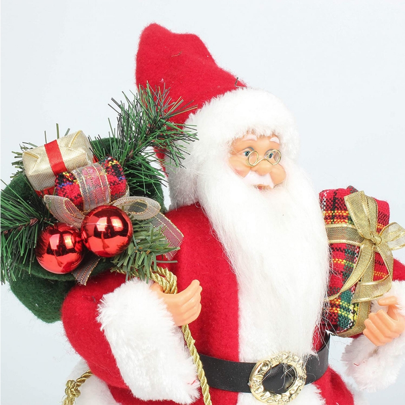 14inch στέκεται κόκκινο Χριστούγεννα Santa Claus ειδώλιο με κουτί δώρου πεύκο βελόνα πλαστικό παραδοσιακή διακόσμηση διακοσμήσεων διακόσμηση