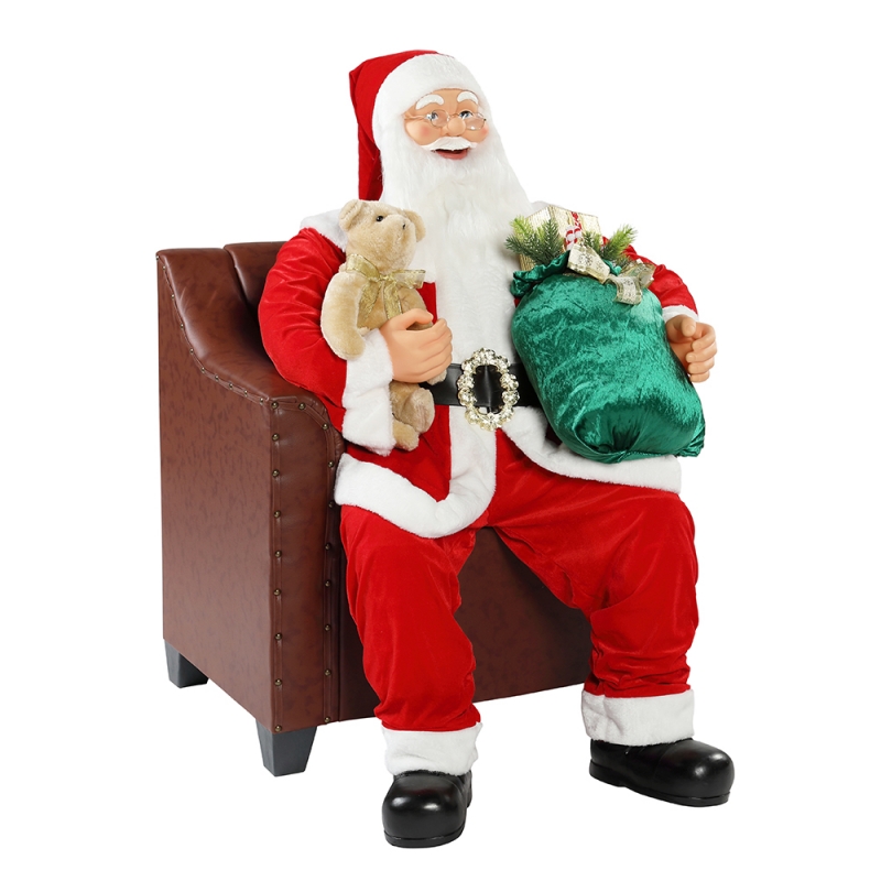 100cm Χριστουγεννιάτικο κινούμενο καναπέ Santa Claus με φωτισμό μουσικό στολίδι διακόσμηση παραδοσιακή συλλογή ειδώλου