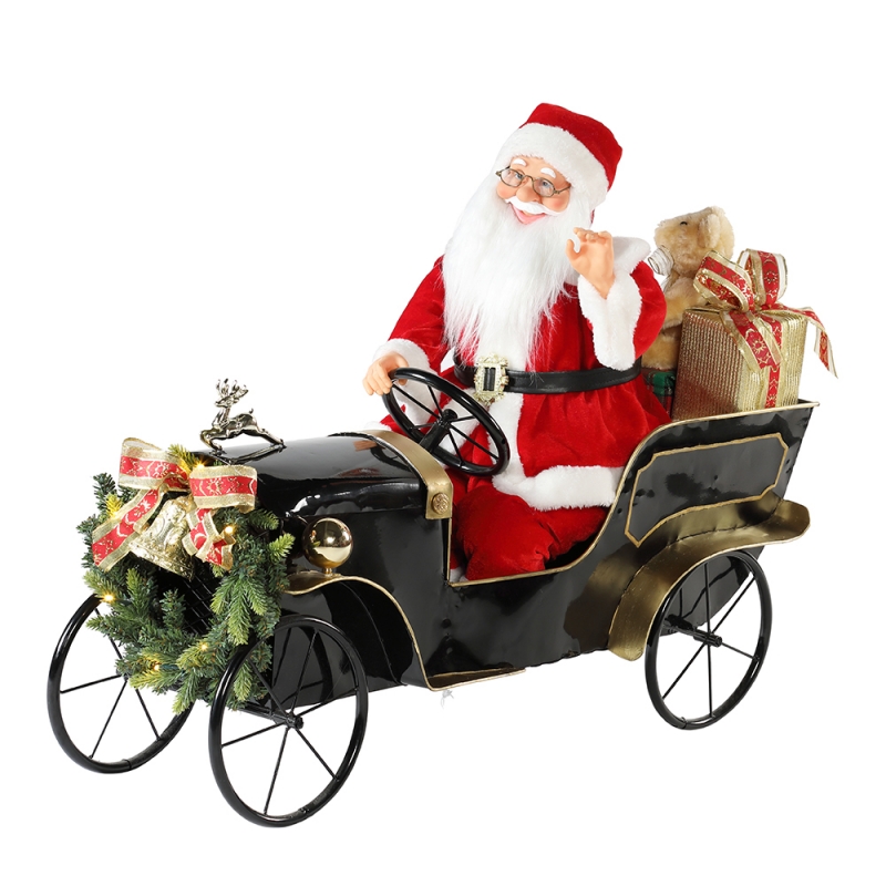 80cm κινούμενο χριστουγεννιάτικο αυτοκίνητο Santa Claus με φωτισμό μουσικά στολίδι διακόσμηση διακόσμηση ειδώλιο συλλογή παραδοσιακά Χριστούγεννα