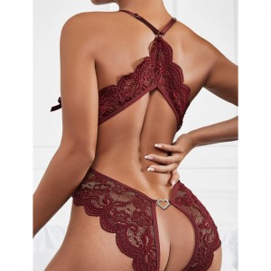 Halter δαντέλα σέξι backless δαντέλα ένα κομμάτι θηλυκό σέξι δαντέλα διακόσμηση εσωρούχων