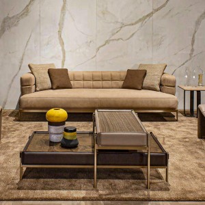 Ιταλικό μινιμαλιστικό συνδυασμό φωλιά σχεδιασμό ανοξείδωτο χάλυβα πόδια ορθογώνιο φυσικό ξύλο τελικό τραπέζι δερμάτινο τραπέζ...