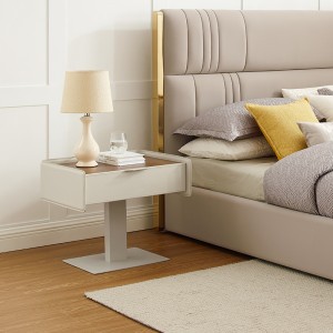 μοντέρνα ιταλικό καφέ νυχτερινό χαλύβδινο χάλυβα δερμάτινο δέρμα μεγάλο κρεβάτι ξύλινα ξύλινα τραπέζια