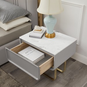 Γαλλικό χρυσό από ανοξείδωτο χάλυβα νυχτερινή νυχτερινή πολυτέλεια φυσικό μαρμάρινο κρεβάτι τραπεζάκι